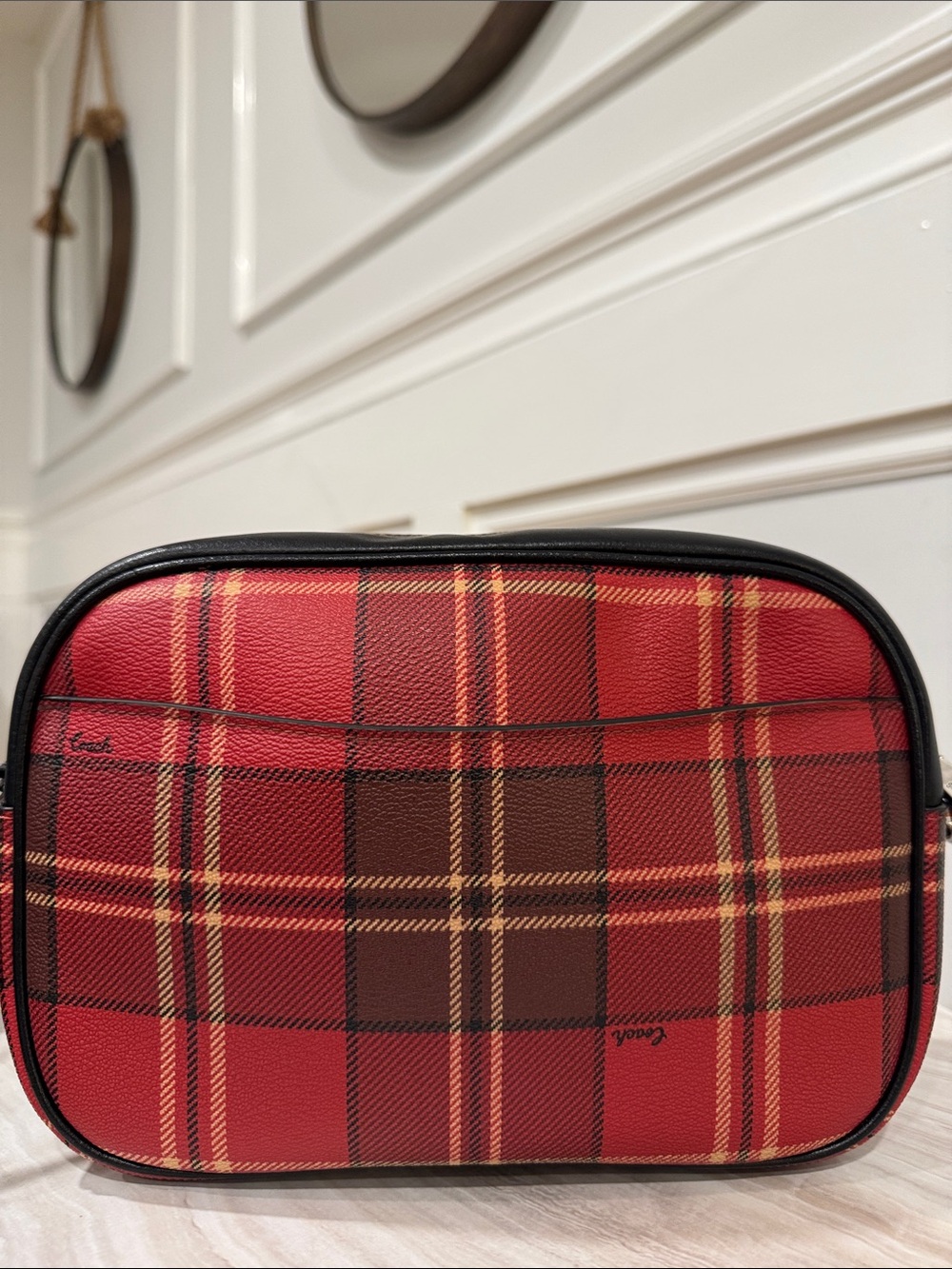 Coach Bag Jaime Camera Crossbody Black Red Tartan Plaid Bag - Picture 7 of 17